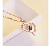 Miniature Projection Pendant Female Platinum Plated 100 Languages I Love You Heart Necklace, Pendant Necklaces