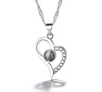 Miniature Projection Pendant Female Platinum Plated 100 Languages I Love You Heart Necklace, Pendant Necklaces