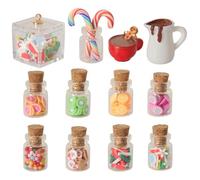 Miniature Rainbow Candy Display Set 12 Pcs Clear Glass Sweet Jar Christmas Dessert Slices Dollhouse Scene Decoration Dollhouse Furniture Accessories