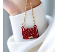 Miniature Red Quilted Handbag for 1:12 & 1:6 Scale Dollhouse, Classic Fashion Purse with Gold Chain, Realistic Diorama Accessory for Adult Collectors, Alloy Metal Construction