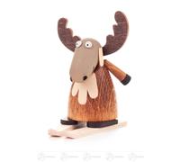 Miniature Reindeer On Ski H = Ca 7,5 CM New Ore Mountains Christmas Figures Wood