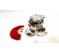 Miniature Roman Centurion Helmet, Chrome Silver with Red Plume, Metal Mini Model Replica, Home & Desktop Display Piece