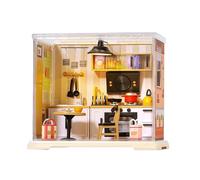 Miniature Room Kit,Realistic Miniature Coffee Shop Kitchen Building Set, Mini House Building Kit,Handmade Assembly Model Toy For Teens Adults