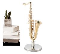 Miniature Saxophone Collectible - Gold Plated Brass Instrument, Small Music | Detailed Decorative Musical Display Ornament, Realistic Jazz Saxophone Figurine with Case Stand Kids