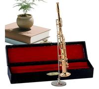 Miniature Saxophone - Gold Plated Soprano with Stand & Case | 3.94 Inch Brass Mini Musical Instrument Ornament - Collectible Figurine Home Decoration Christmas Birthday Gift for Adults Kids
