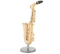 Miniature Saxophone Model, Exquisite Gold Plated Instrument Ornament with Stand and Wooden Case, Kids or Musician Friends [Home Decor]