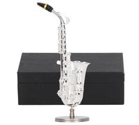 Miniature Saxophone with Stand and Case, Mini Musical Instrument Figurines Miniature Alto Saxophone Simulate Instrument Miniature Dollhouse Model Accessories Home Decoration