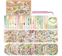 Miniature Scene Stickers Book, Creative Scene Sticker Book, 3D Sticker Scene Room Stickers Books, DIY Miniature House Kit Stress Relief Scenes, with 1 Tweezers Suitable, for Adults and Teens