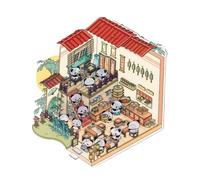 Miniature Scenes Sticker,Miniature House Stickers | Effect Cartoon Scene Decals | Chinese Style Panda House Stickers, portabl phone case stickers