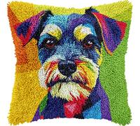 Miniature Schnauzer DIY Latch Hook Kits Pillow with Printed Canvas Cushion Crochet Yarn Embroidery Hook and Latch Kit Pillowcase Christmas Decor 43x43cm(4)