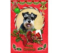 Miniature Schnauzer Dog Christmas Card Red 'Happy Christmas' - Special Animal Xmas Card for Him Her from Pets Kids