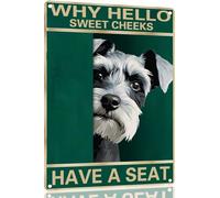 Miniature Schnauzer Metal Sign Why Hello Sweet Cheeks Have A Seat Sign Vintage Funny Sign Retro Aluminum Tin Signs For Home Kitchen Bathroom Garden Bar 12x16 Inch