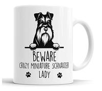 Miniature Schnauzer Mug | Beware Crazy Lady Gift | Dog Mug for Birthday Christmas | Friend, Mum, Auntie, Sister Ceramic Cup