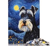 Miniature Schnauzer Night Puzzles500 Pieces Wooden Puzzle Jigsaws for Adults Brain Teaser Puzzles For Adults 500pcs (52x38cm)