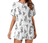 Miniature Schnauzer Pattern Women's Pajama Set Short Sleeve Lounge Set Top And Shorts Sleepwear XL
