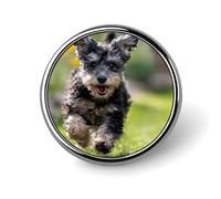 Miniature Schnauzer Poodle Mix Novelty Brooches & Pins Round Personalised Metal Lapel Badge With Butterfly Clutch Clasp