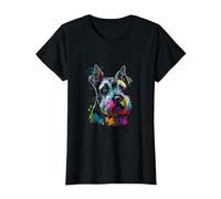 Miniature Schnauzer Pop Art I Splash Art Schnauzer T-Shirt, Women, Black, Medium