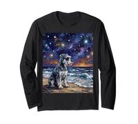 Miniature Schnauzer Starry Night at The Beach Artwork Long Sleeve T-Shirt
