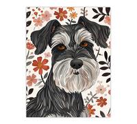 Miniature Schnauzer with Daisies Watercolour Wall Art Print Artery8 Dark Grey W18 inch x H24 inch