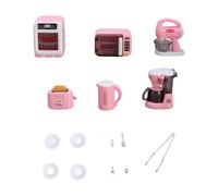 Miniature Set Mini Coffee Machine Toaster Microwave Oven Blender Safe PP Materials Suitable for Children Girls Boys for Home Play Gift, Pink