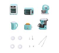 Miniature Set Mini Coffee Machine Toaster Microwave Oven Blender Safe PP Materials Suitable for Children Girls Boys for Home Play Gift, Blue