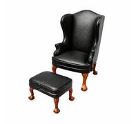 Miniature Sofa Set for Dollhouse Traditional Armchair with Stitched Leather Seat Curved Arms Wooden Base Pre Assembled Model Furniture Suitable for Collector Display, Black