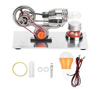 Miniature Stirling Engine Model, with LED Flywheels, DIY Stirling Engine, Physics Teaching Model, Zinc Alloy Body, Aluminum Alloy Base, for Hands On Operation