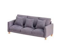 Miniature Three Seat Sofa Model Figurine for 1/12 Doll House Living Room Scene Setting with Realistic Detail Throw Pillow Realistic Miniature Living Room Sofa