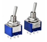 Miniature Toggle Switch Double Pole Double Throw DPDT (MTS202) ON-ON 120VAC 6A 1/4 Inch Mounting MTS-202 10Pcs