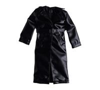 Miniature Trench Coat As A Windbreaker Jacket with Long Sleeves And Open Front, Made of Material, for 1/12" Action Figures for Doll Clothi, black
