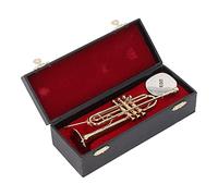 Miniature Trombone with Stand Brass Lifelike Mini Musical Instrument Dollhouse Model Home Decoration Desk Ornament