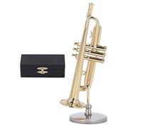 Miniature Trumpet, Brass Mini Trumpet Model with Stand and Case, Exquisite Detailed Design Replica for Desk Bookshelf Decoration, Romantic Vibes Musical Ornament (3.54in)
