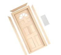 Miniature Unpainted Door Natural Wood Sun Window 6 Panel Embossed Texture 1/12 Scale Doll House Scene Decoration Accessories Accessories
