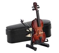 Miniature Violin, 8cm Wooden Mini Musical Instrument Violin Model with Bow Support and Black Case for Home Decor Kids Dollhouse Accessory