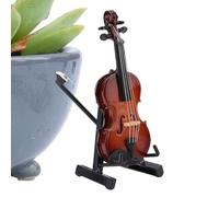 Miniature Violin, Collectible Wooden Instrument Figurine with Stand, Decorative Display Model Music Ornament for Desk Shelf Living Room Home Studio Bookshelf Decor