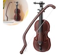 Miniature Violin for Mother's Day, 8cm Smallest Wooden Tiny Violin with Bow Stand Support Mini Model Creative Simulation Violin Musical Ornament Toy Gifts for Decorating Dollhouse Festival (Brown)