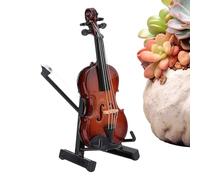 Miniature Violin Instrument, Mini Musical Instrument Violin Model with Stand, Collectible Exhibition Accessories, Wooden Craft Decoration for Offices and Bedrooms