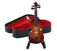 Miniature Violin Model with Stand Case, Wood Exquisite Tiny Violin, Dollhouse Accessories Mini Musical Instrument Decor Gift for Home Office