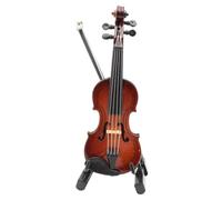 Miniature Violin Model Wooden Brown Display with Stand, 17cm