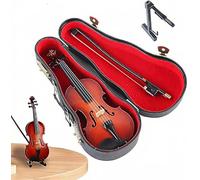 Miniature Violin, Tiny Wooden Instrument Model with Stand, Bow, Black Leather Case, Mini 8cm Worlds Smallest Violin Toy for Kids, Decorating Houses, Offices, Festival, Birthday Gift, Brown
