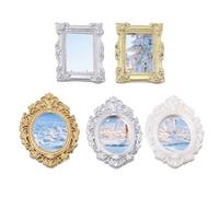 Miniature Wall Mirror - European Style Furniture, Ornate Frame Design | 5 Pack Gold Silver Decorative Accent, Perfect For Bedroom Scene Model Display Gift And Hobby Use