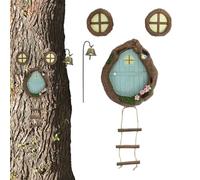 Miniature Window and Door, Fairy Door and Window Opening - Fairy Garden Cabin Tree Decor - Fairy Fairy Door and Window Sleeping Light Fairy for Lawn, Garden, Yard,