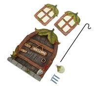 Miniature Window Door Set, Fairy Garden House Decoration Kit with Glow - in - the - Dark Lantern, Retro Outdoor Tree Face Decor for Kids Rooms Courtyards Terrariums