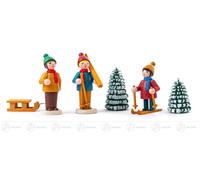Miniature Winter Sportsman Coloured Varnished With Trees (5) H = Ca 6 CM New