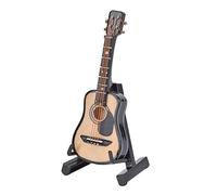 Miniature Wooden Acoustic Guitar with Stand and Case, Replica Musical Instrument Collectable Mini Dollhouse Model Home Decoration (8cm)