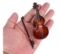 Miniature Wooden Cello Model with Bow & Stand, Dollhouse Musical Instrument Decoration for Home Desktop Display and Dolls House Collection 10cm