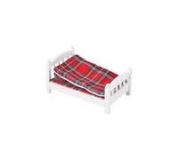 Miniature Wooden Christmas Bed with Red Tartan Bedding Set