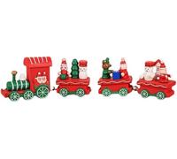 Miniature Wooden Christmas Train Set, 3 Carriage Ornament, For Home/Party/Mantel/Office/Classroom, Whimsical Motifs Houses Trees Snowmen Sturdy Wood(Red) Fashion