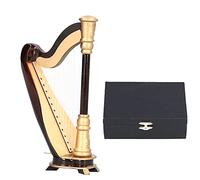 Miniature Wooden Harp Replica Musical Instrument Display Ornament Home Office Desk Tabletop Decoration MG253 Composite Wood Small Folk Craft Gift for Music Lovers Fans