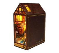 Miniature Wooden House Kit - Creative 3D Wooden Puzzle, DIY LED Book Corner, Architectural Building Set Detailed Model | Reading Room Playroom Activity pe